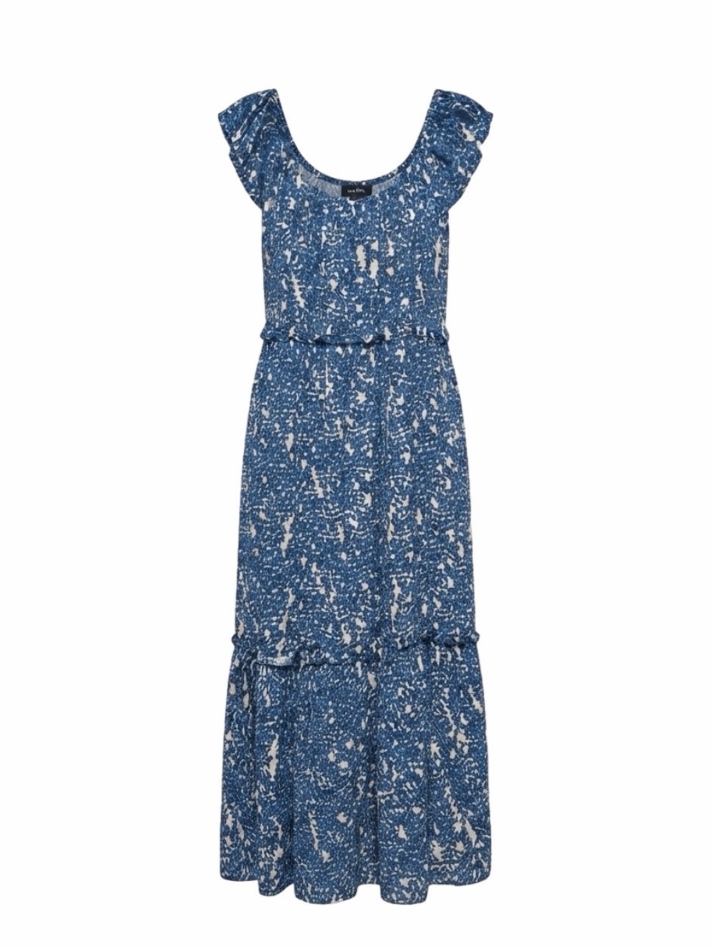 Karen Kane Blue and White Printed Maxi Dress with Ruffle Sleeves